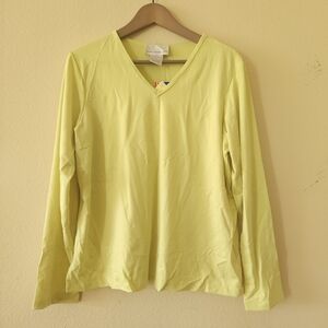 NWT Susan Graver Yellow Fitted Buttoned Long Sleeve Tee Size L